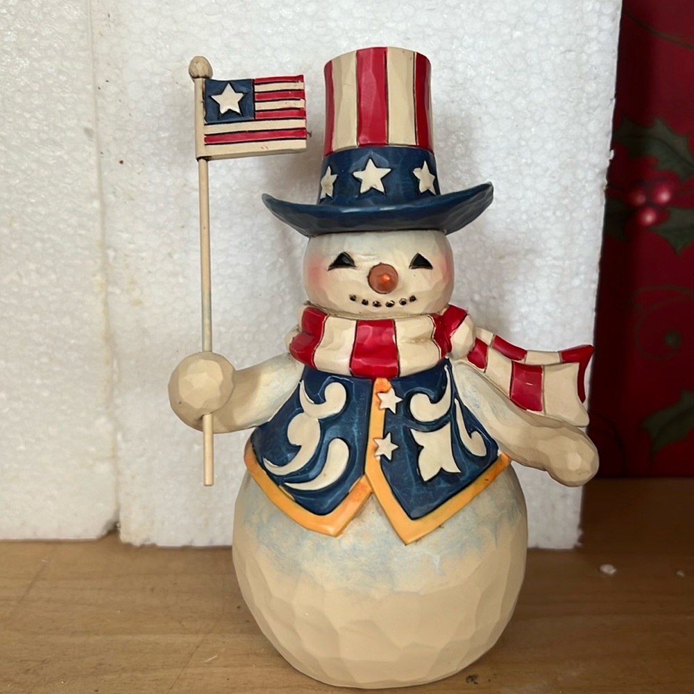 Jim Shore all seasons snowman with American flag